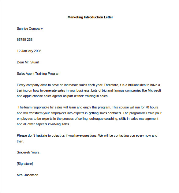 free marketing letter of introduction template example download