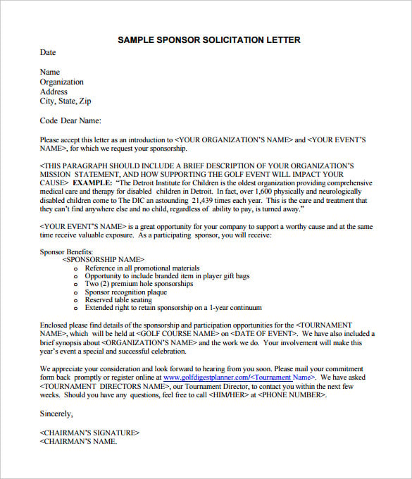 sample solicitation letter for food sponsorship free pdf
