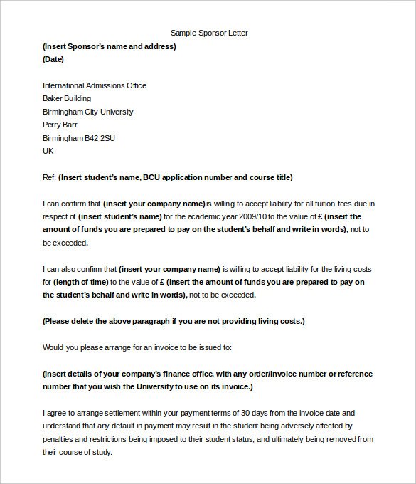 sample company sponsorship letter for student word format download