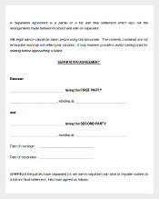 Sample Party Separtion Agreement Template