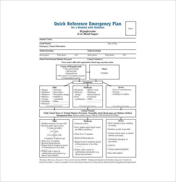 diabetes emergency plan pdf template free download