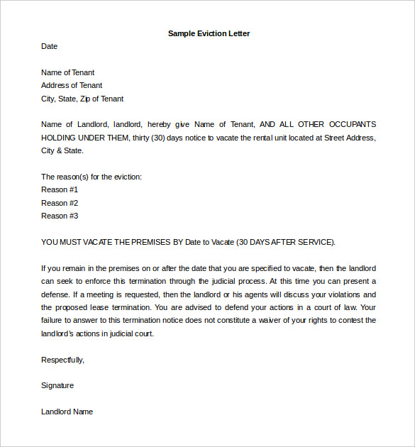 10 Eviction Letter Templates Free Sample Example Format Download