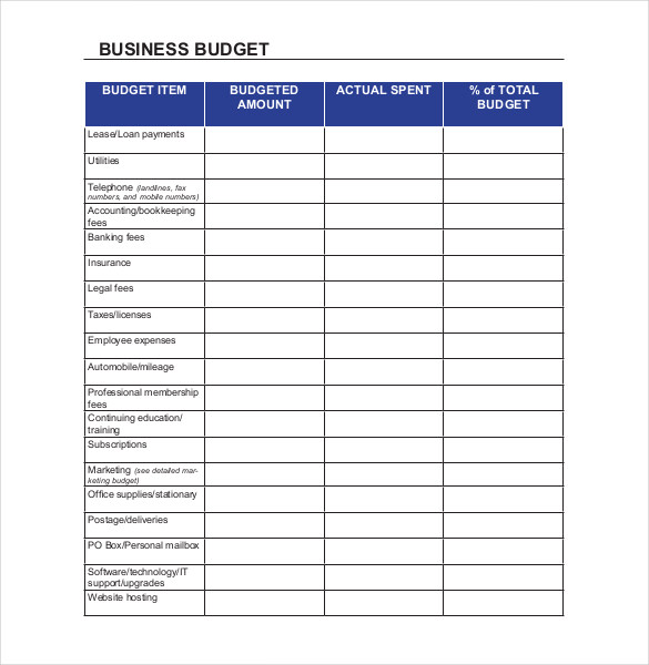 business budget spreadsheet