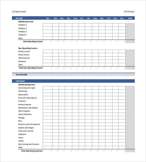 12 month business budget template