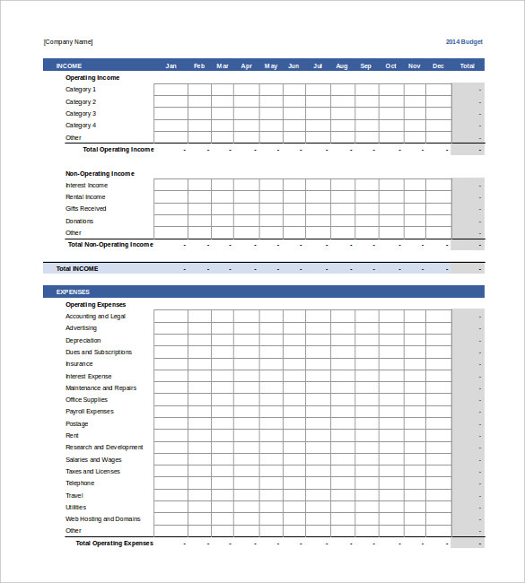 example of 12 month household budget