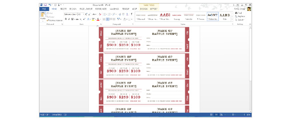 raffel ticket template creating in word