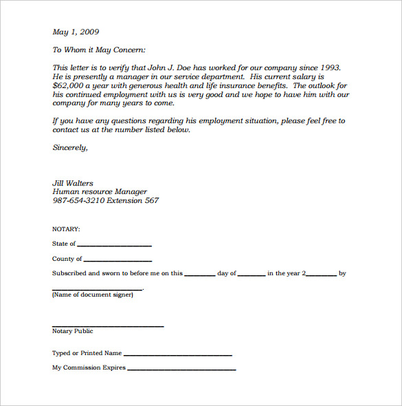 sample notarized letter of employment template pdf printable