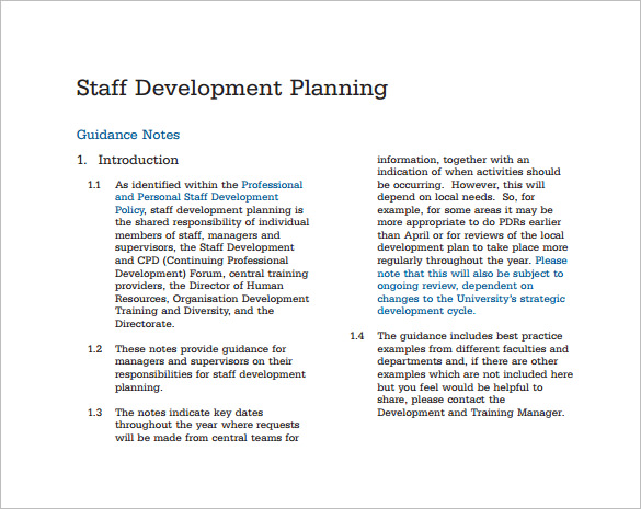 staff development plan pdf template free download