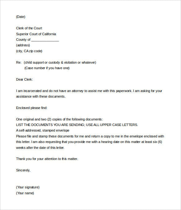 sample court legal letter template to clerk download