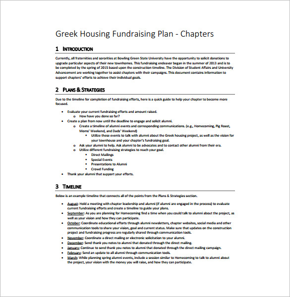 greek housing fundraising plan free pdf template