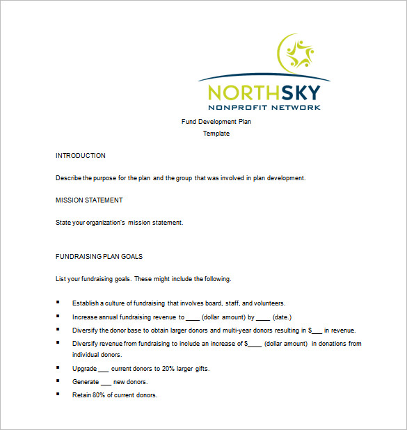 north sky fundraising plan word template free download