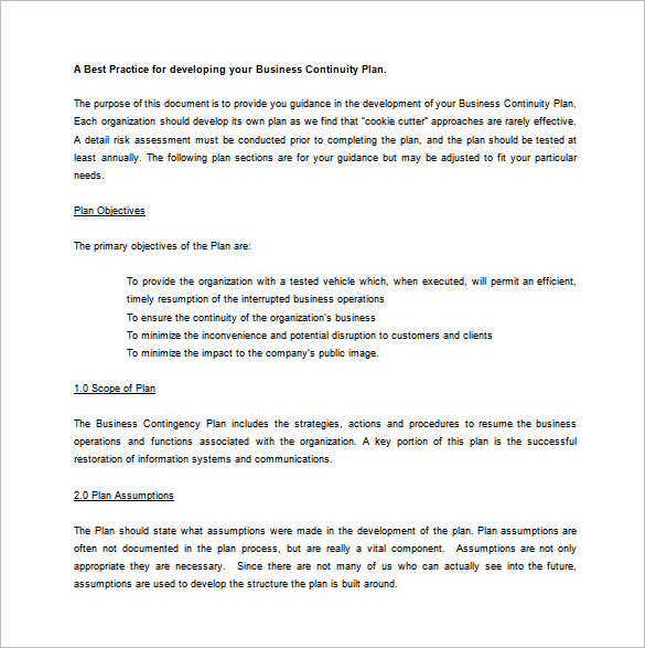 business contingency plan word template free download