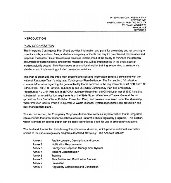 integrated contingency plan pdf free template