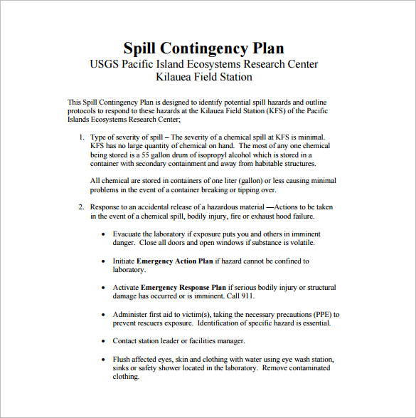 spill contingency plan pdf template free download