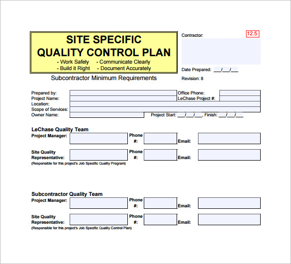 site specific quality control plan free pdf template