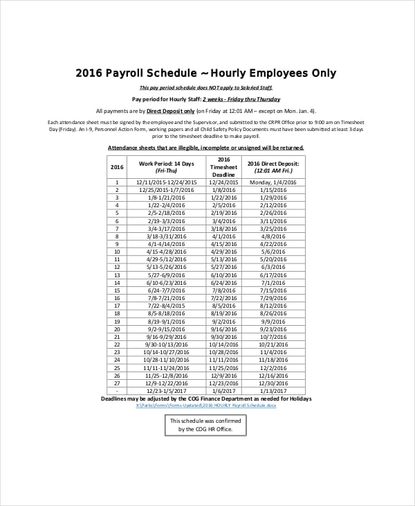 payroll schedule template