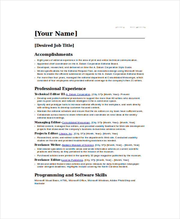 freelance resume template