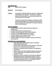 Example of Assistant Branch Manager Job Description Free