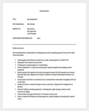 Spa Receptionist Sample Job Description PDF Free