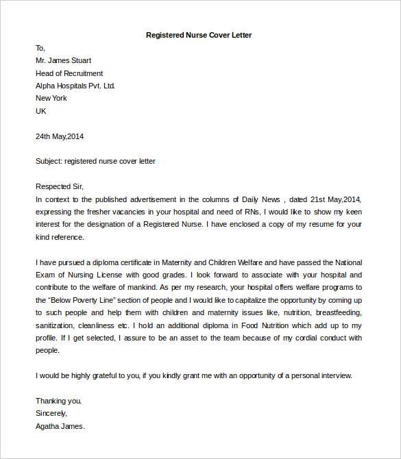 application letter sample for registered nurse