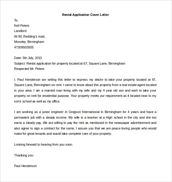 Sample Letter To Rent A House