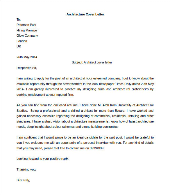 architecture cover letter template free download