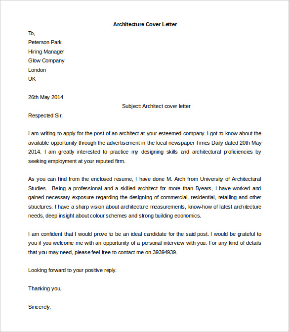 architecture cover letter template free download