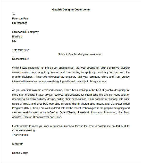 graphic designer cover letter template download free