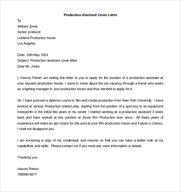 production assistant cover letter template free download