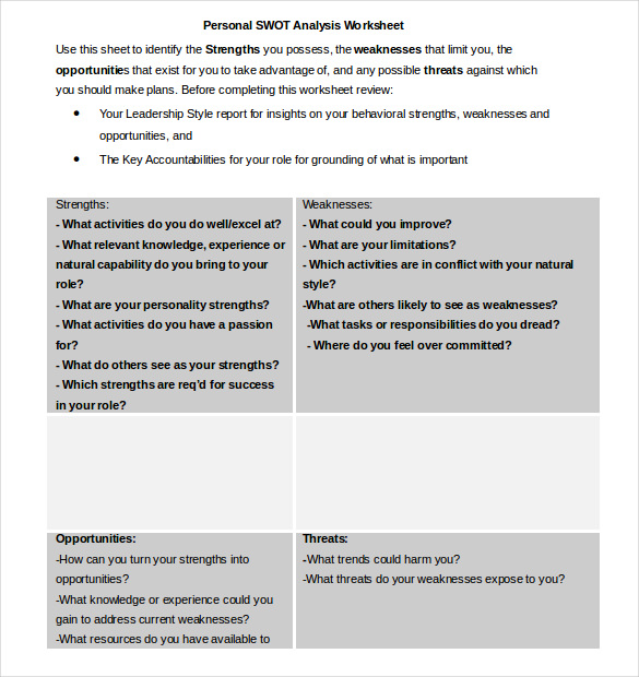 Personal SWOT Analysis Template - 13+ Free Word, Excel, PDF Documents ...
