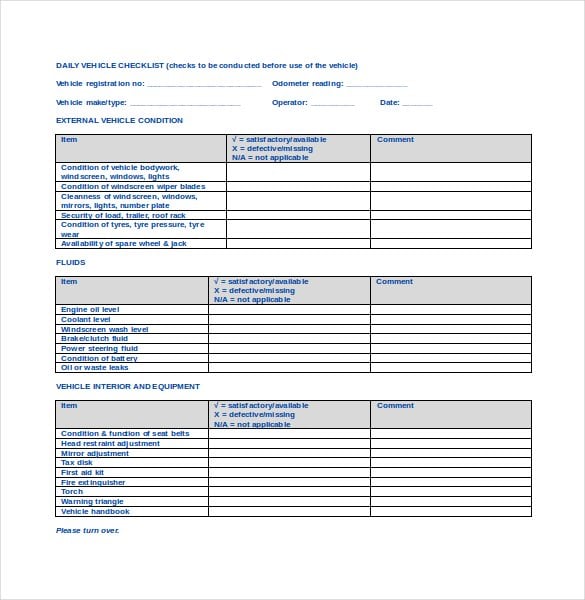 daily vehicle checklist doc