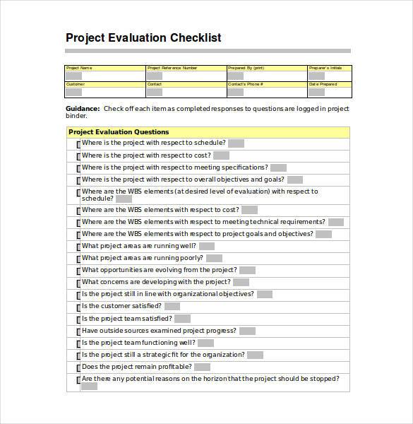 free project evaluation checklist