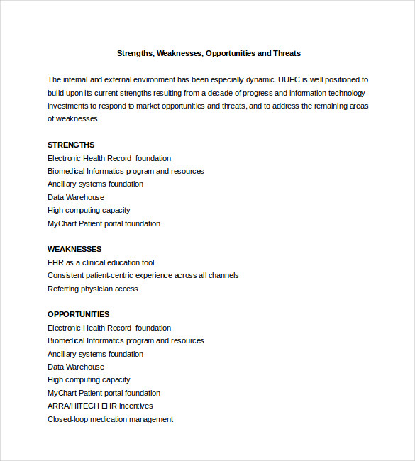 sample swot analysis for a hospital