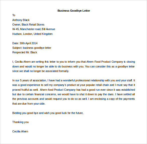 business goodbye letter template editable doc