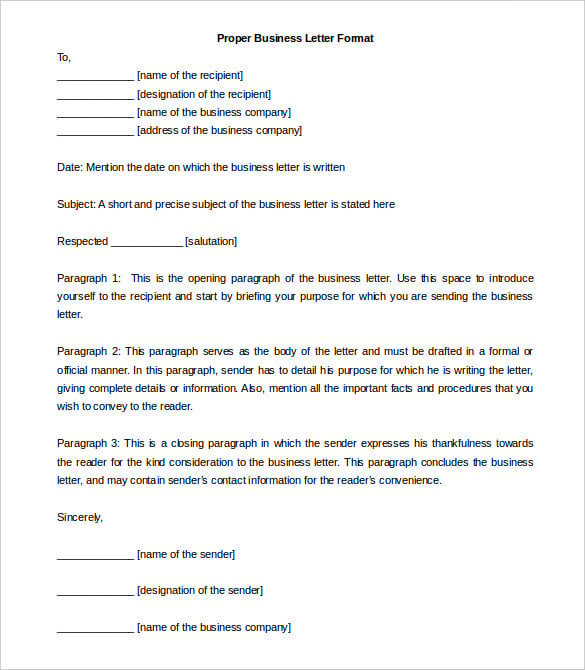 proper business letter format template download