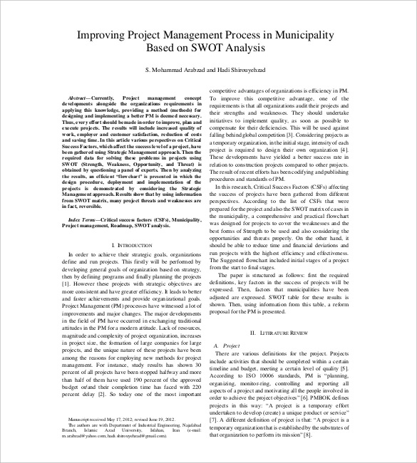 improving project management based on swot analysis