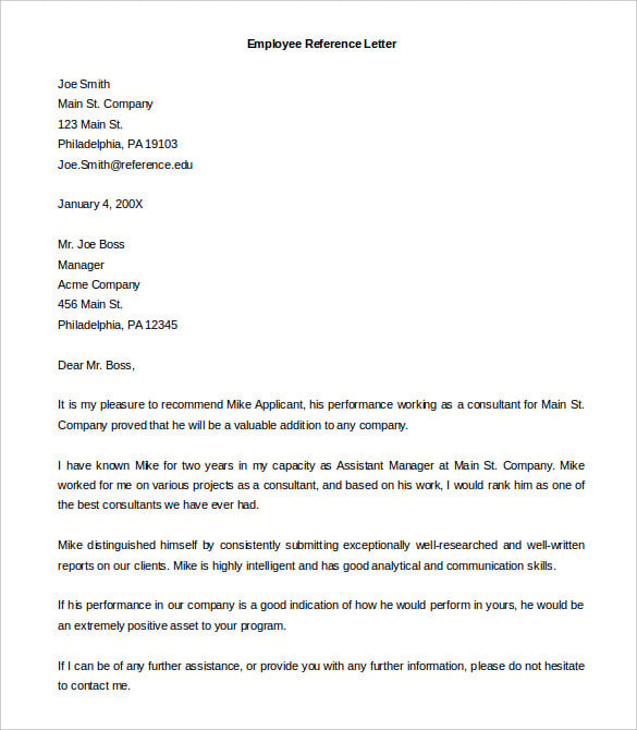 employee reference letter template download for free