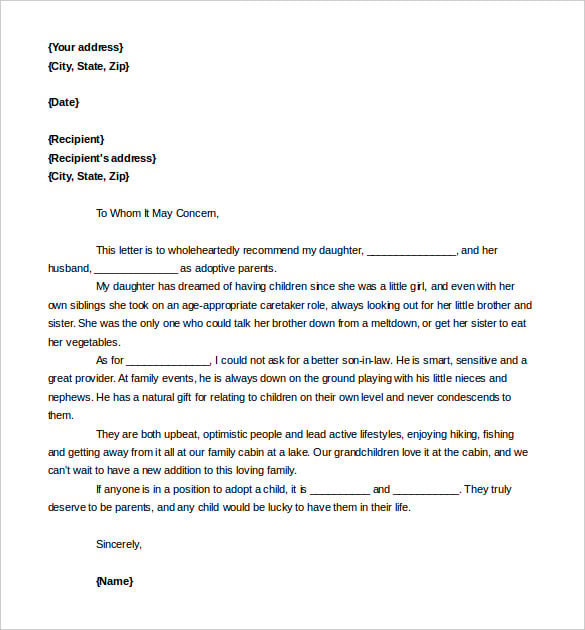 editable adoption reference letter template word doc