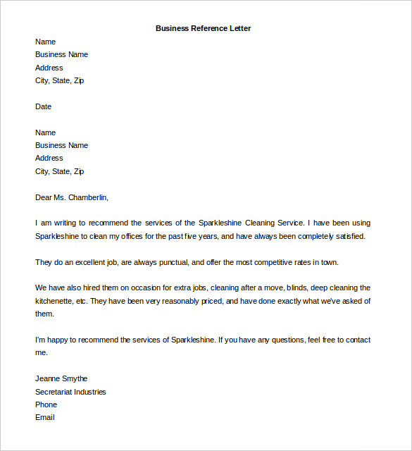 Writing A Reference Letter Template