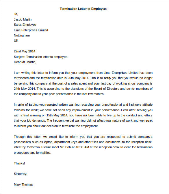 download termination letter to employee template