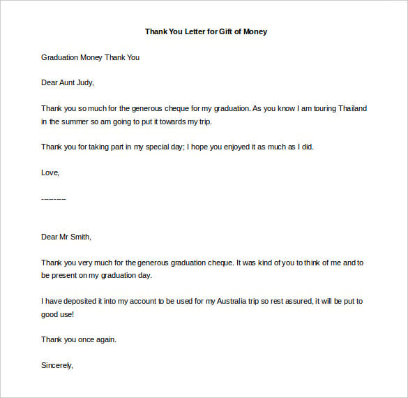 free thank you letter for gift of money editable