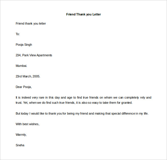 thank to letter you friend a a Thank Free You    Templates Letter Free 41 DOC, PDF