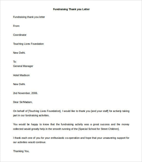 fundraising thank you letter template download editable