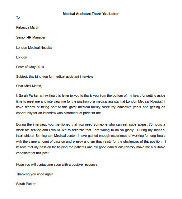 medical assistant thank you letter template download