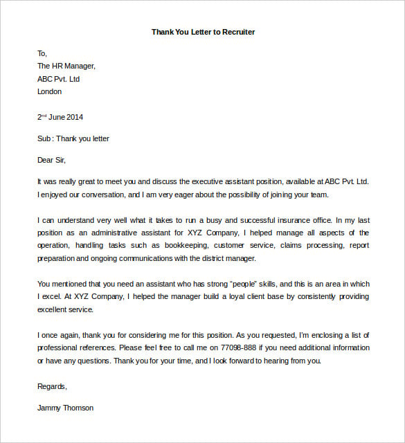 download thank you letter to recruiter