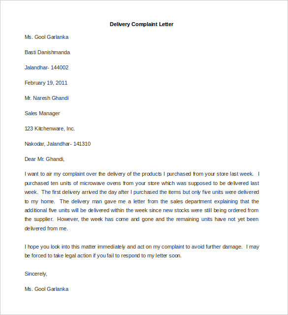 Delivery Letter Sample Pdf