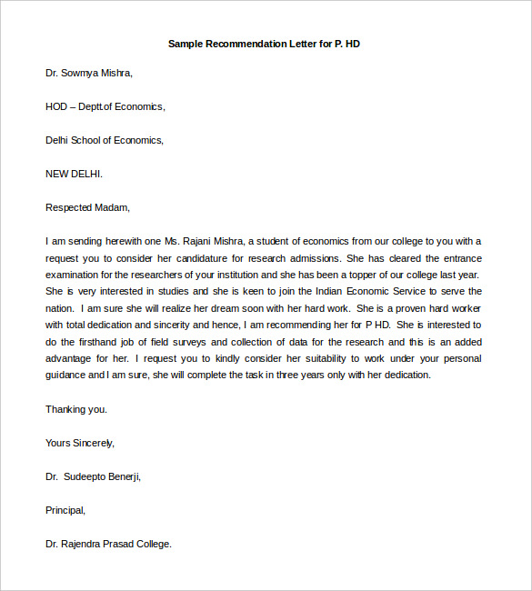 Free Reference Letter Examples