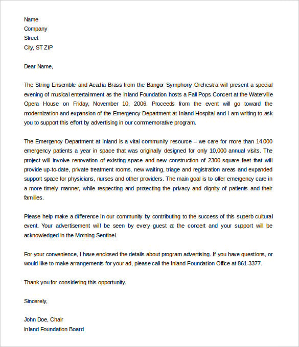 sample formal fundraising letter template free download