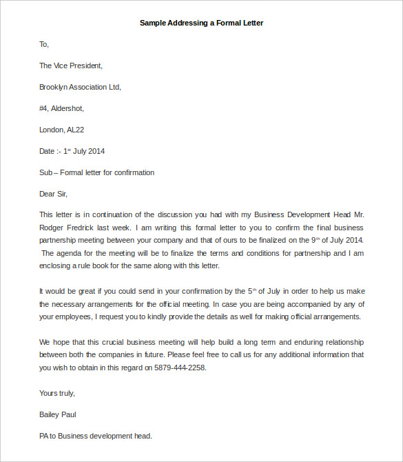 sample addressing a formal letter template free word doc