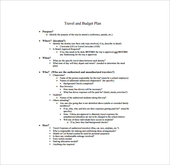 travel and budget plan free pdf template download